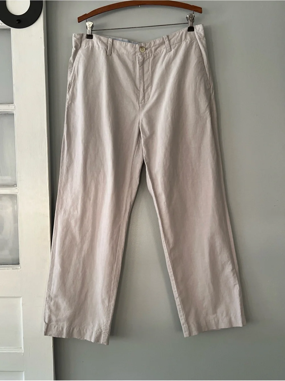 Banana Republic Chino Dress Pants Men 33x30 Ivory Linen Blend Modern Relaxed Fit
